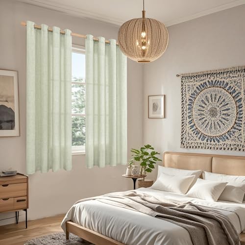 BGment Sage Green Faux Linen Curtains 63 Inch Length 2 Panels for Bedroom - color: B - Linen Sage Green, size: 52"W x 63"L (Pack of 2)