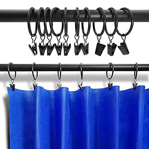 LLPJS Curtain Rings with Clips, 1.5 inch ID, 60 Pack, Black - color: Black, size: 1.5" I D Set of 60