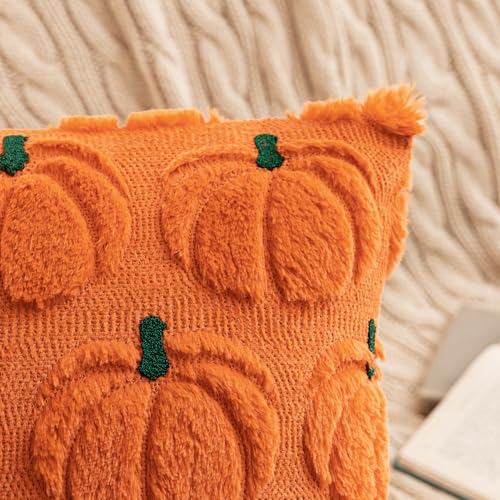 MIULEE Fall Pumpkin Pillow Covers Fall Decor Orang Green Stem 18x18 - color: Orang Green Stem, size: 18" x 18" (Pack of 2)