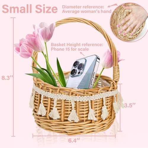 WRINGKIT 2 Pack Flower Girl Basket, Decorative Silk Petal, Small Boho Style
