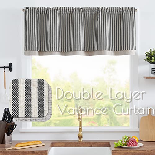 jinchan Stripe Linen Kitchen Valance Curtain, 50x16, 1 Panel, Grey - color: Boxter Striped | Charocoal Grey on Linen, size: 50"W x 16"L (Pack of 1)