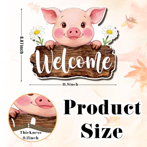 Farmhouse Wall Decor, Cute Pig Welcome Sign with Daisies, Rustic Wood Hanging Plaque, Watercolor Farm Animal Wall Art Painting Style, Country Kitchen or Porch Door Sign, 11.8x9.6 Inches - color: Farm 16