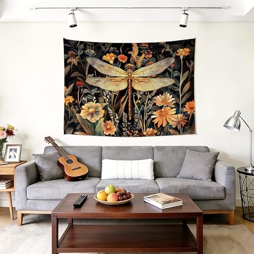 gsgfdshf William Morris Inspired Vintage Floral Dragonfly Wall Tapestry, Dark Cottagecore Botanical Dragonfly Tapestry Wall Hanging for Bedroom Living Room Home Decor, 50x60 Inch - color: Animal-Tapestry-C