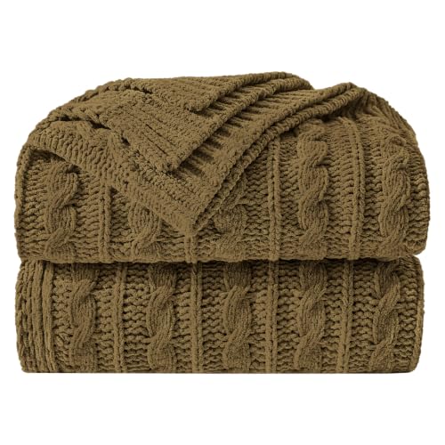 Sea Blue Cable Knit Throw Blanket,Extra Thick Cozy Sofa Blanket 50x60 - color: Dark Khaki, size: 50"x60"