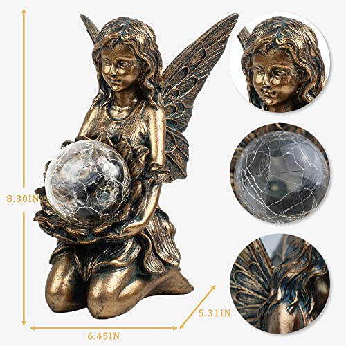 Suyorpe Garden Statues Outdoor Flower Fairy Decor,Solar Powered Outdoor Resin Statues-Patio Lawn Yard Porch, Funny Fairies Ornaments Figurines for Outside Garden Gifts,8.31 Inches Tall - color: Brown