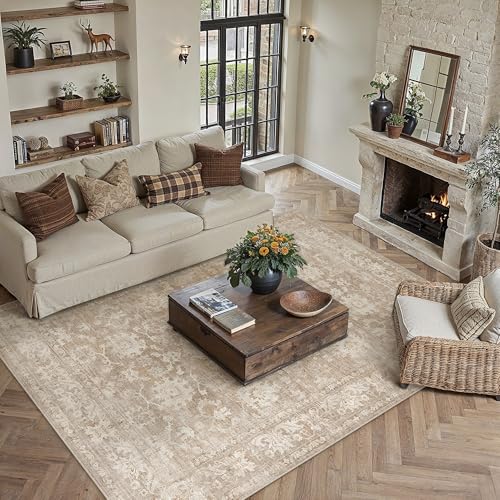 HUGEAR 8x10 Beige Retro Distressed Washable Area Rug for Living Room - color: A| Beige, size: 8' x 10' (Rectangular)