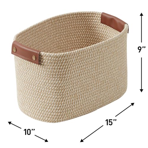 3 Pack Woven Cotton Rope Storage Basket, 15x10x9, Multi-Brown - color: Multi-Brown