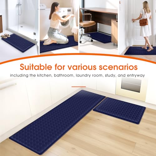 TranquilRelax 2-Piece Kitchen Mats, Cushioned Non-Slip Floor Mats, Blue - color: Blue, size: 2-Piece | 30"+59" | Standard