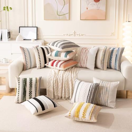 Boho Throw Pillow Covers Decorative Neutral Farmhouse Pillow case - color: Black Stripe 1