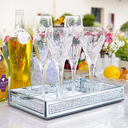 Crush Diamond Mirror Perfume Tray, Silver Glass Mirror Trays for Vanity - color: Clear,rectangular