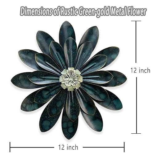 Metal Flower Wall Sculpture,12" Dark Blue Green Rustic Modern Floral Art - color: 03C-Dark Green