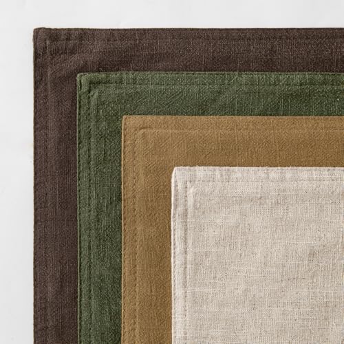 MIULEE Neutral Green/Brown Boho Linen Pillow Covers 18x18 Inch Pack of 4 - color: Neutral Green/Brown, size: 18" x 18" (Pack of 4)