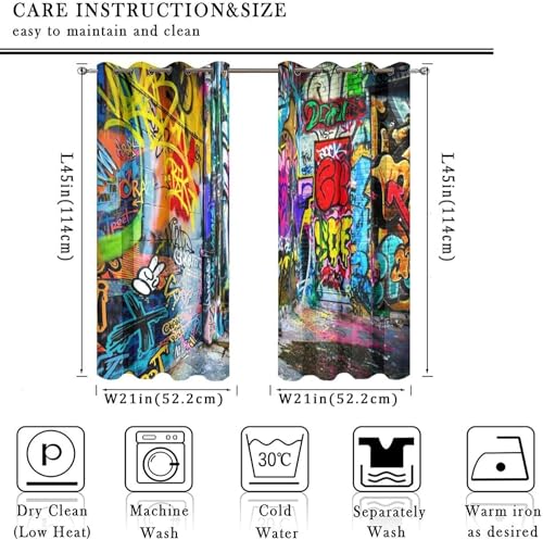 Abstract Modern Art Graffiti Curtains for Bedroom Colorful Hip Hop City Street Wall Graffiti Blackout Curtains Thermal Insulated Room Darkening Grommet Wondow 2 Panels 45" L x 21" W - color: Abstract Modern Art Graffiti, size: 42"W x 45"L (Pack of 1)