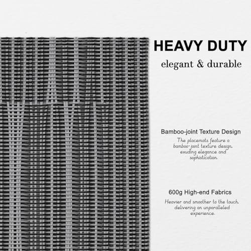 Placemats Set of 6, Vinyl Woven Heat-Resistant Place Mats - color: Gray Black, size: Set of 6