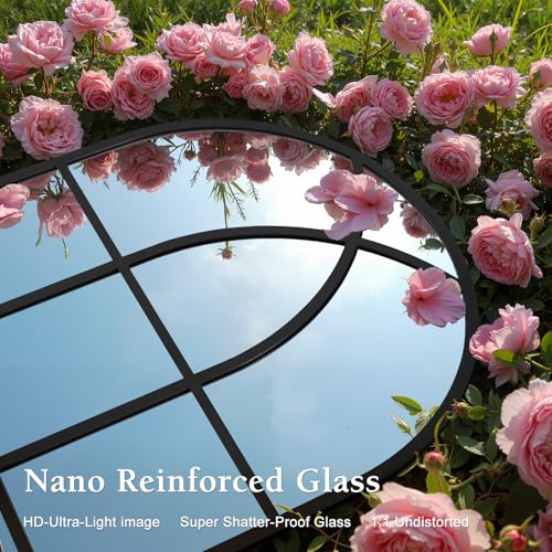 Arched Window pane Full Length Mirror 30"x71", Full Body Standing Mirror, Window Shaped Farmhouse Style with Aluminum Frame, Decor Wall Mirrors for Living Room, Courtyard, Bedroom, Entryway, Black - color: Black, size: 71"L x 30"W