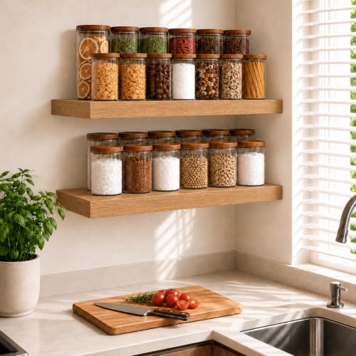 RICHER HOUSE 12" Deep Floating Shelves, 24 Inch Long Rustic Wood Wall Shelf - color: Oak, size: 24in