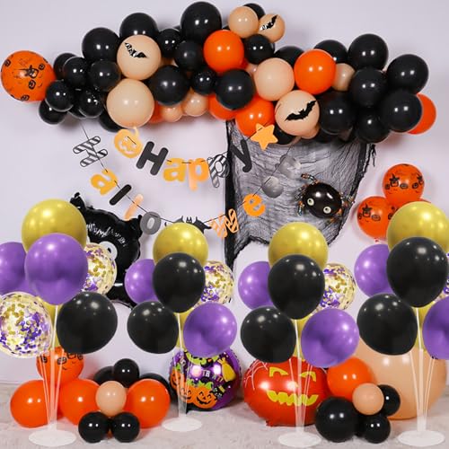 ZJDHPTY Halloween Decorations,4Set Purple Black Gold Balloon Stand Kit - color: Purple Black Gold 4