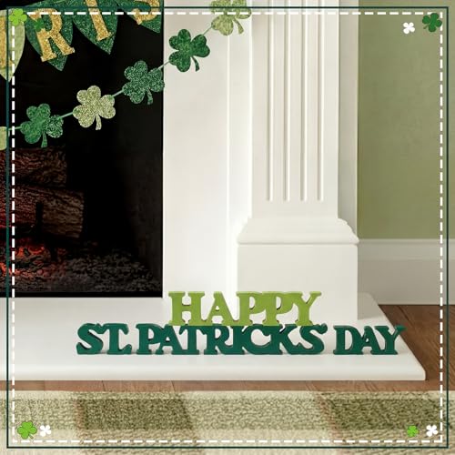 Yalikop St. Patrick's Day Table Decorations Wooden Happy St. Patrick's Day Sign Decorations Blocks Indoor Home Decorative Signage for Tables Office Wall Shelf Desk Shelf Mantel - style: St. Patrick's Day