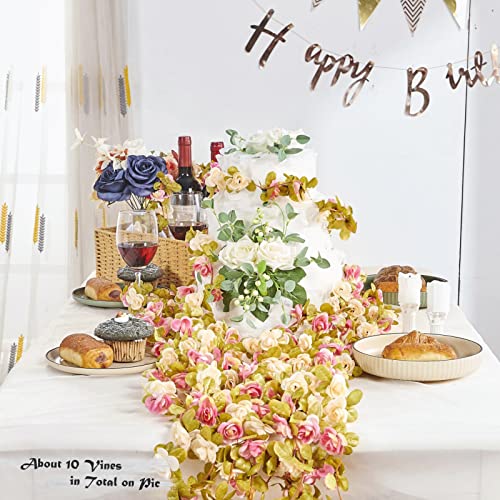 6Pcs x 8.2FT Artificial Flower Garland Rose Vine, Champagne Pink Flower - color: Fall Pink Champagne 6pcs, 1.5" Rose Flowers, size: 8.2FT Vines