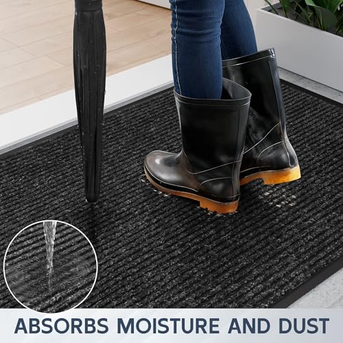 Front Door Mat, 48" x 24" Heavy Duty Indoor Outdoor Doormat - color: Black Stripe, size: 2' x 4' (Rectangular)