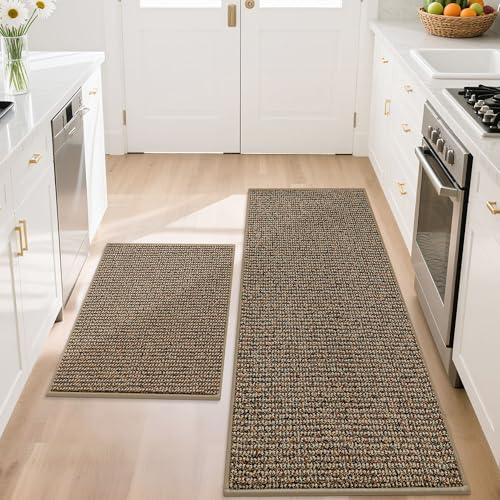 BEQHAUSE Kitchen Rugs and Mats 2PCS Non-Slip, 20"x32"+20"x48", Taupe - color: Taupe, size: 20"x32"+20"x48" (Rectangular)