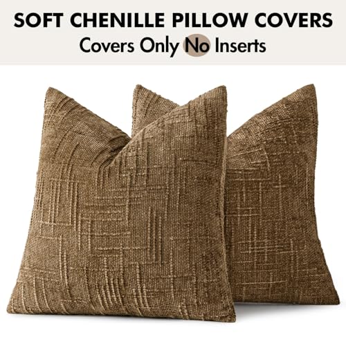 MIULEE Chenille Textured Fall Throw Pillow Covers Bronze 18x18 Set of 2 - color: Bronze, size: 18" x 18" (Pack of 2)