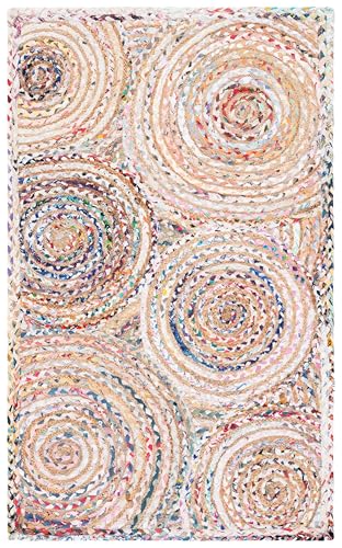SAFAVIEH Cape Cod Collection 3' x 5' Beige/Multi CAP203B Handmade Boho Braided Circles Jute & Cotton Entryway Living Room Foyer Bedroom Accent Rug - color: Beige/Multi, size: 3' x 5' (Rectangular)