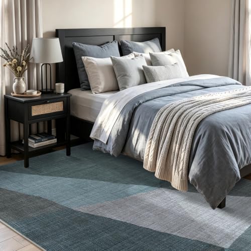 YIHOUSE Mid Century Modern Rug, Washable Non-Slip Low Pile, Blue, 3x5 ft - color: Blue, size: 3' x 5' (Rectangular)