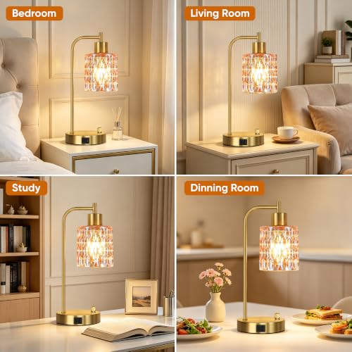 Table Lamps Set of 2, Champagne Glass Dimmable Bedside Lamps for Bedroom - color: Gold&Champagne-3