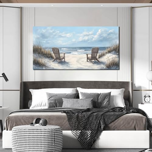 Ouzzlie Coastal Wall Art Light Blue Picture Art for Bedroom - color: Light Blue, size: 48"L x 24"W
