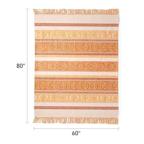 100% Cotton Boho Throw Blanket for Home Decor – Classic Farmhouse Quilt Bedding, Muslin Blankets for Adults, Vintage Woven Decorative Blanket for Couch, Bed Layering Use, Bohemian Stripe, 60"x80" - color: 3 - Bohemian Stripe, size: Twin (60 x 80 Inch)
