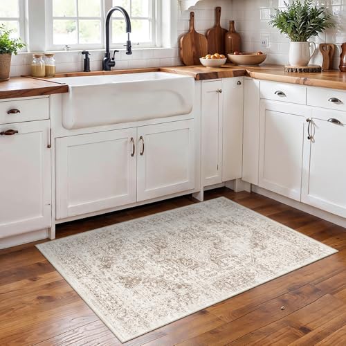 2x3 Washable Area Rug for Entryway: Throw Vintage Neutral Rugs IvoryBeige - color: Ivory/Beige, size: 2x3