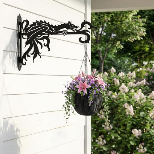 2 Pack-10inch Gothic Dragon Metal Wall Brackets for Hanging Plants, Outdoor Indoor Decorative Hooks for Hanging Plants, Bird Feeder, Wind Chime, Lantern (Lantern NOT Included)