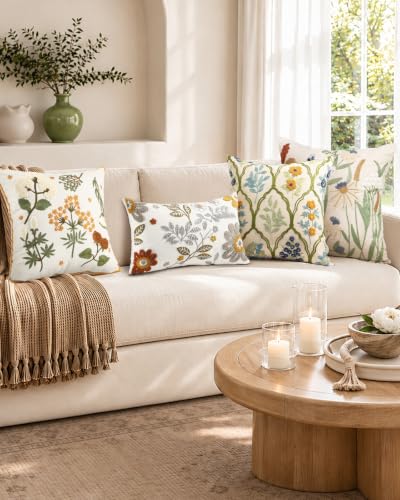 Embroidered Floral Lumbar Pillow Cover 20x12 Inch, Teal Flower - color: Teal Flower, size: 20" x 12" (Pack of 1)