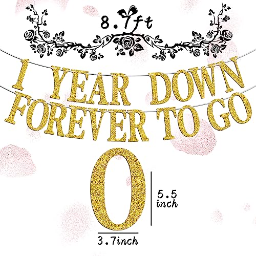 1 Year Down Forever to Go Banner, 1 Year of Marriage Gift, Happy 1st Wedding Anniversary Party Decoration Supplies, Gold Glitter
