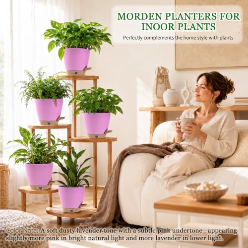 6 Inch Small Self Watering Pots for Indoor Outdoor Plants,5-Pack - color: Pink, size: 5 Pack 6 Inch