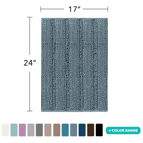 Turquoize Small Bathroom Rug 17x24, Absorbent Chenille Bath Rug, Stone Blue - color: Stone Blue, size: 17" x 24"