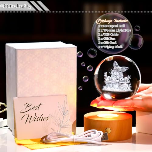 Ornalrist 3D Rabbit Gifts 3.15in Crystal Ball Bunny Figurine for Women Men - color: Rabbit
