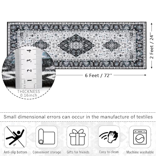 Amearea Vintage Design Runner Rugs for Living Room, 2x6 Black Runner Rug - color: Black, size: 2' X 6' (Runner)