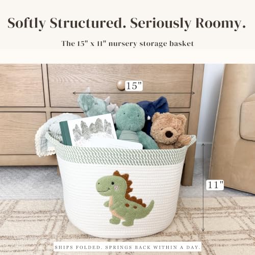 Dinosaur Baby Storage Basket, Woven Cotton Rope Nursery Bin, 15x11 in - color: Dinosaur