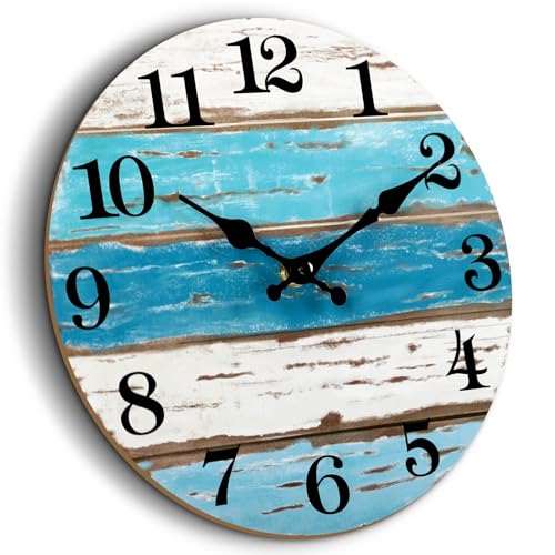 CHYLIN Wall Clock Beach 12" Coastal Silent Non-Ticking Battery Operated - color: A-blue,white, size: 12 Inch