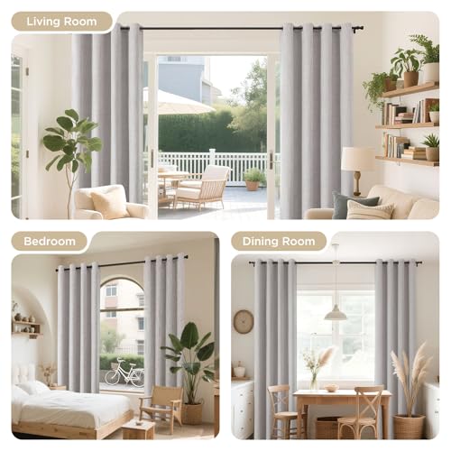 Joydeco Blackout Curtains 63 Inches Long 2 Panels Burg, Room Darkening Curtains for Bedroom, 100% Black Out Textured Thermal Drapes Privacy Protection 2 Panels Set(W52 x L63 Inch, Greyish White) - color: Greyish White, size: 52"W x 63"L (Pack of 2)