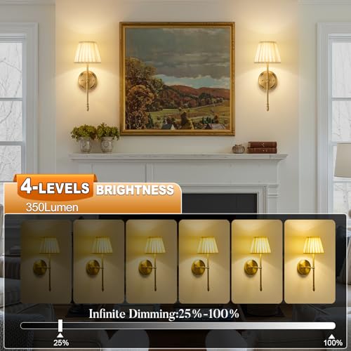 Battery Operated Wall Sconces with Dimmable Led Bulds and Remote - color: Gold