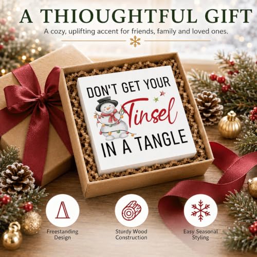 Don't Get Your Tinsel in a Tangle Sign, Funny Christmas Wood Box Decor - color: Style 25