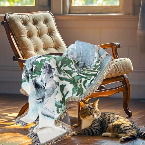 Lodge Wolf Woven Tapestry Throw Blanket 50 X 60 Inches - color: Wolves