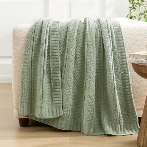 Amélie Home Chenille Knit Throw Blanket, Sage Green 60"x80" - color: Sage Green, size: 60" X 80"