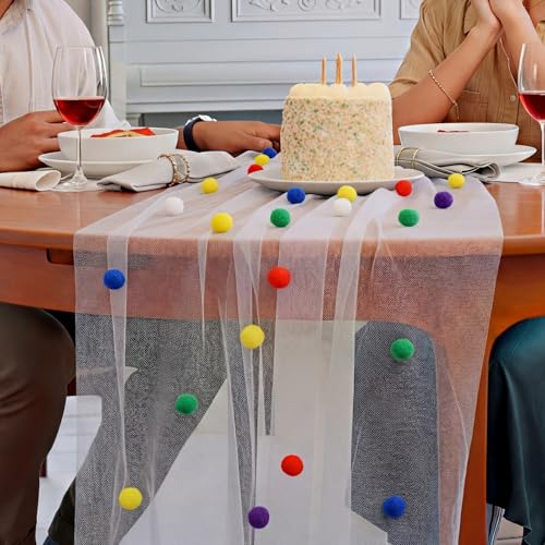 Moukeren 1 Pc 27.5 x 120 Inch Birthday Tulle Table Runner, Rainbow Colors - color: Rainbow Colors