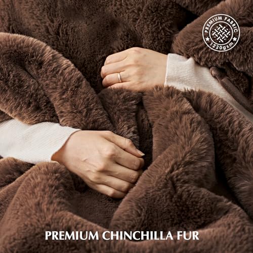 EverGrace Faux Chinchilla Fur Throw Blanket, 50"x60", Chestnut Mink - color: Chestnut Mink, size: 50"x60"