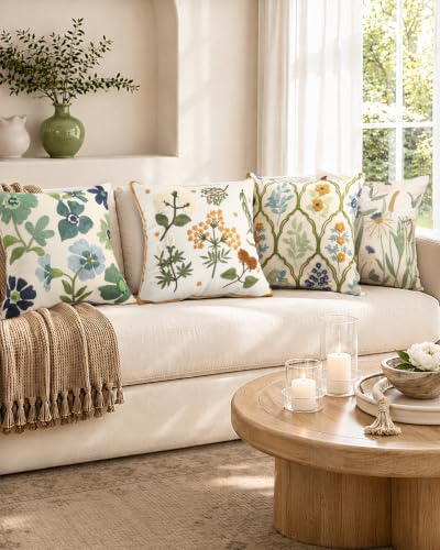 Embroidered Throw Pillow Covers 18x18, Set of 2, Verdant Blooms - color: Verdant Blooms, size: 18" x 18" (Pack of 2)