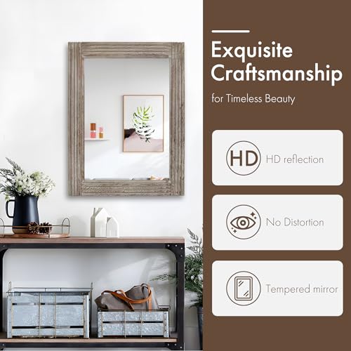 Hand-Made Wooden Spliced Wall Mirror for Bathroom, Rustic Farmhouse Vanity Mirror, Décor Wall Art, Solid Wood Frame, Vertical or Horizontal Hanging(White, 47" x 30", Rectangular) - color: White, size: 47"L x 30"W